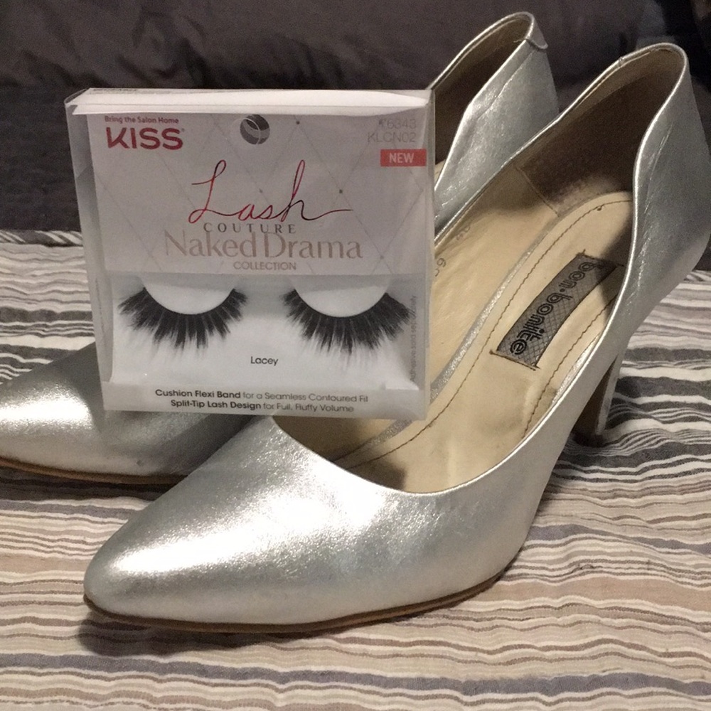 Silver heels, beautiful and classy.